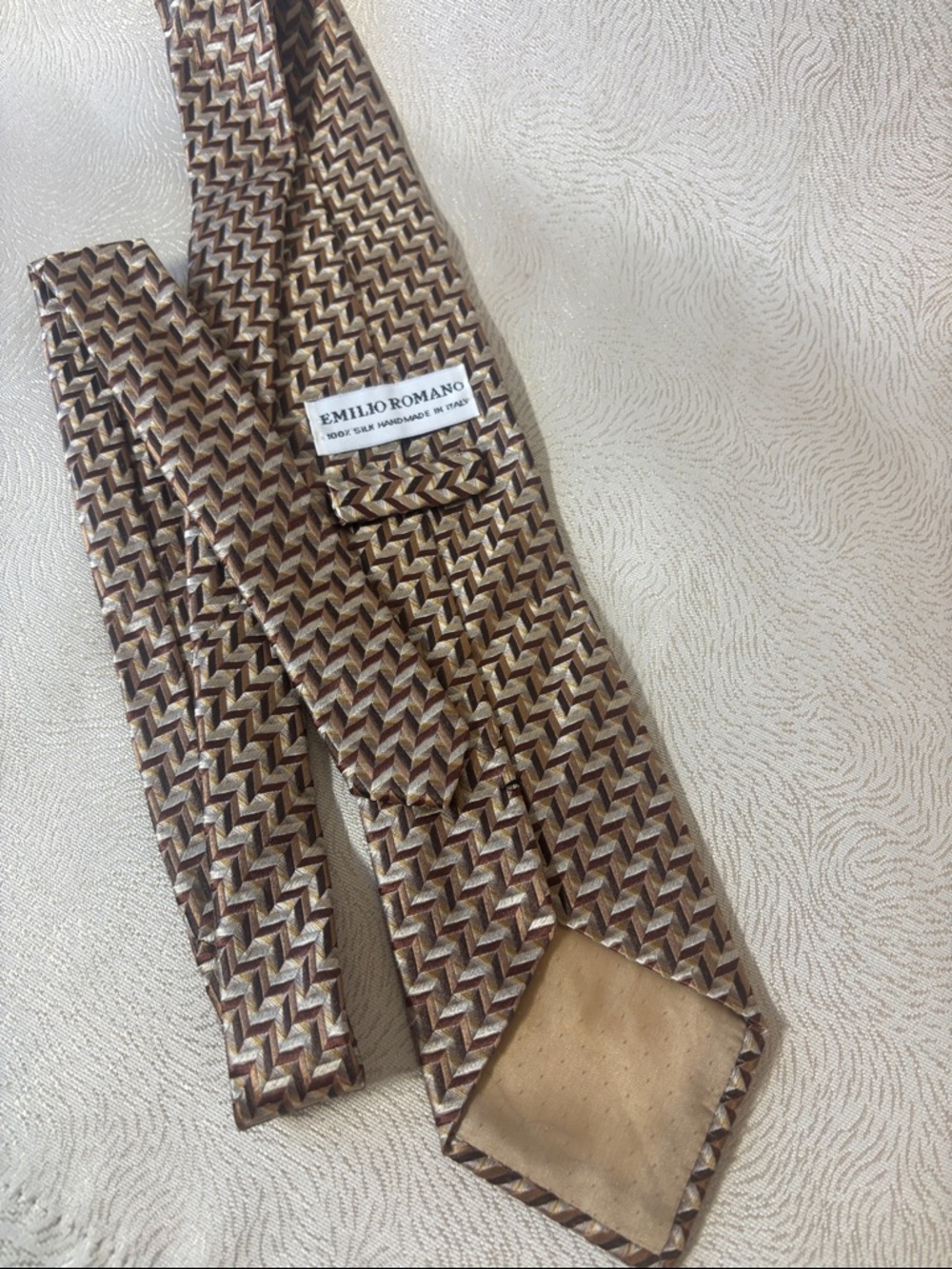 Emilio Romano Brown GeometricHand made in Italy Silk Tie 0228